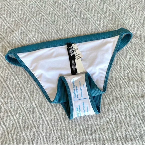 NWT Victoria's Secret PINK Size M Ribbed Blue Push-Up Bikini + High Cut Bottom - Picture 8 of 8